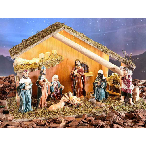Figurina Nasterea Domnului lemn  polirasina multicolora 39x15x23 cm