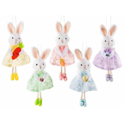 Set 5 figurine Iepurasi Paste textil multicolor 17 cm