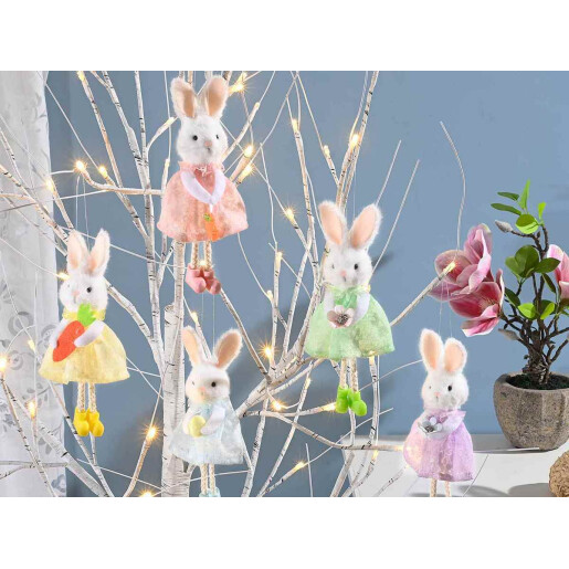 Set 5 figurine Iepurasi Paste textil multicolor 17 cm