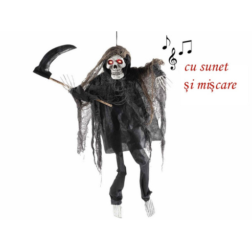 Figurina Halloween Fantoma neagra cu leduri, muzica, miscare cm 85 H