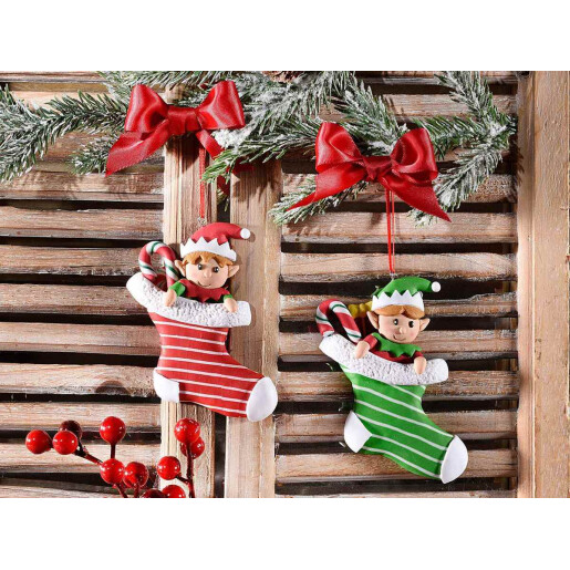 Set 2 ornamente brad Craciun polirasina multicolora 8.5x11 cm