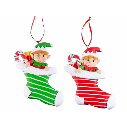 Set 2 ornamente brad Craciun polirasina multicolora 8.5x11 cm