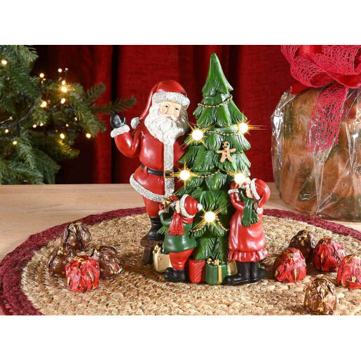 Figurina Craciun polirasina multicolora cu led cm 15 x 10,5 x 19,5 H
