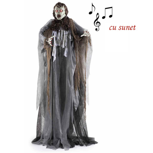 Figurina Halloween Fantoma neagra cu leduri, sunet, miscare m 1,80 H