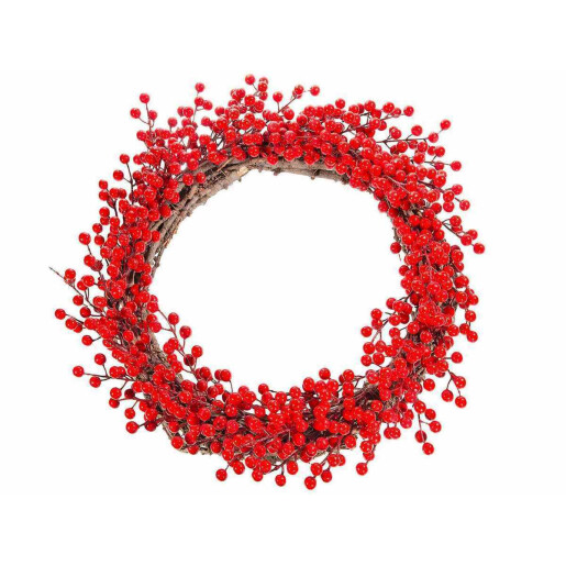 Coronita lemn maro merisoare rosii 47 cm