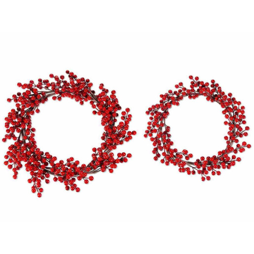 Set 2 coronite Merisoare artificiale rosii 35 cm, 30 cm