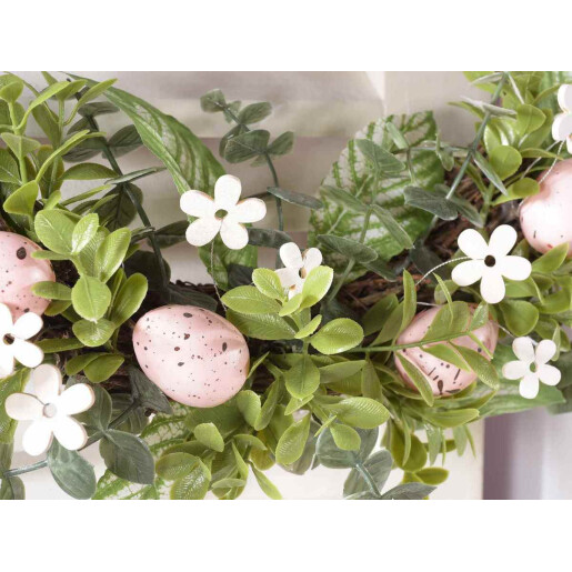 Coronita Paste lemn decorata cu oua roz 31 cm