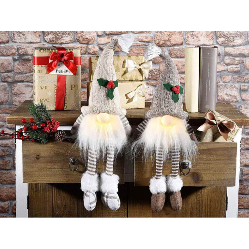 Set 2 figurine Gnomi textil multicolor cu led 15.5x12x31 cm