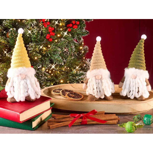 Set 3 figurine Mos Craciun textil multicolor cm9,5x8,5x20H