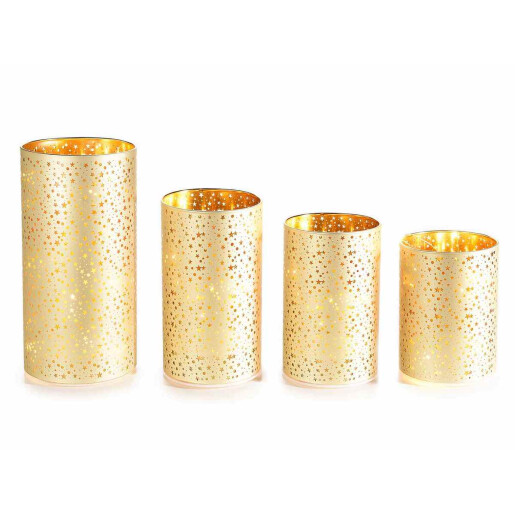 Set 4 candele aurii Craciun cu led 10x20.5 cm, 9x16.5 cm, 9x14.5 cm, 9x12.5 cm