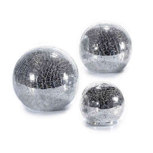 Set 3 sfere argintii cu led 10x9 cm, 12x11.5 cm,15x14 cm
