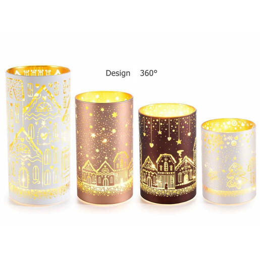 Set 4 candele Craciun sticla cu led  10x20.5 cm, 9x16.5 cm, 9x14.5 cm, 9x12.5 cm