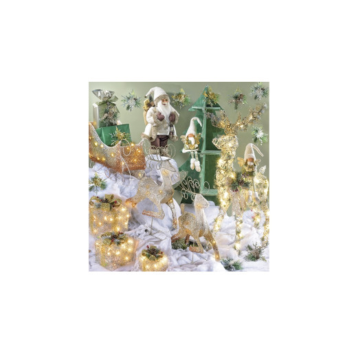 Figurina Inger Boy din portelan si textil alb verde auriu 18x11x45/66 cm