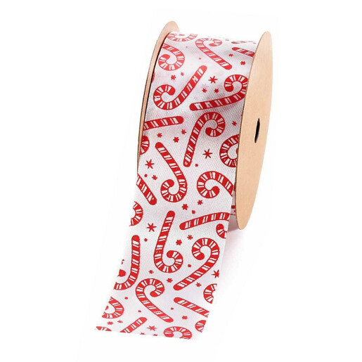 Rola panglica Craciun textil alb rosu Acadele 3 m x 4 cm