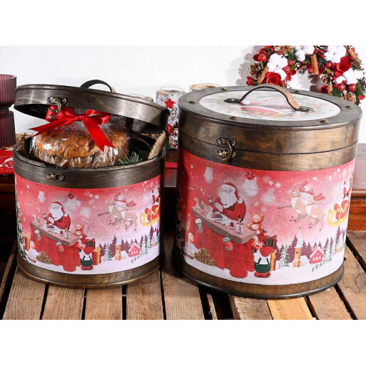 Set 2 cutii decor Craciun lemn multicolor 35.5x33 cm, 30x27 cm