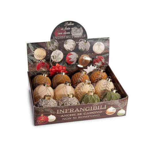 Set 12 globuri brad Craciun sticla multicolora Ø 7,5 cm