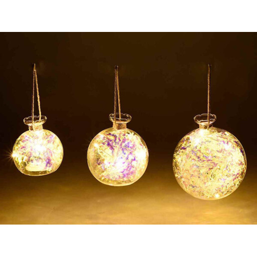 Set 3 globuri sticla cu led 12.5x13.5 cm, 10x11 cm, 8x9 cm