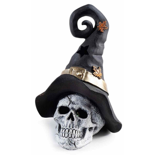 Figurina Halloween Craniu polirasina textil multicolor cu leduri cm 13,5 x 11 x 18,5 H