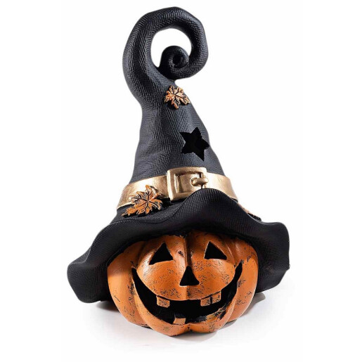 Set 2 figurine Halloween Dovleac Craniu polirasina textil multicolor cu leduri cm 13,5 x 11 x 18,5 H