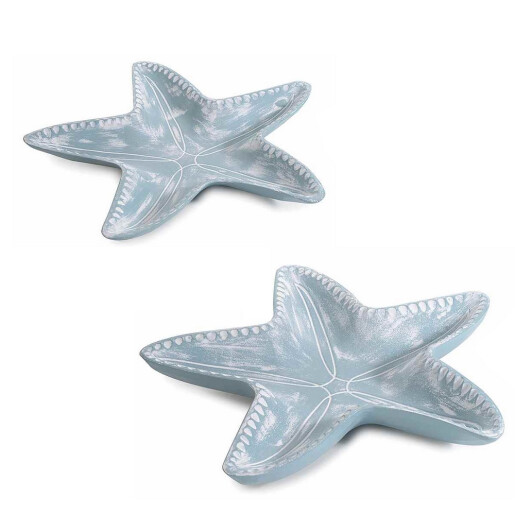 Set 2 tavi decorative lemn albastru Stea de Mare 41 x 39 H, 34 x 32 H