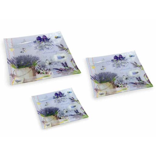 Set 3 farfurii sticla multicolora Lavanda 30x30 cm, 25x25 cm, 20x20 cn