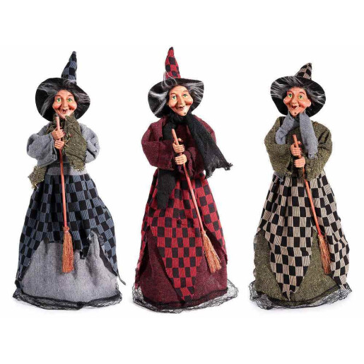Set 3 figurine Halloween Vrajitoare Befana cu recipient pentru dulciuri cm 12x11x46 H