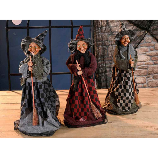 Set 3 figurine Halloween Vrajitoare Befana cu recipient pentru dulciuri cm 12x11x46 H