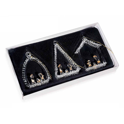 Set 3 ornamente brad Craciun sticla transparenta aurie 5x8 cm
