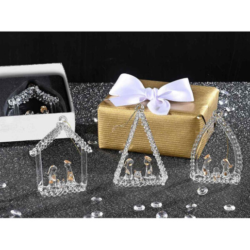 Set 3 ornamente brad Craciun sticla transparenta aurie 5x8 cm