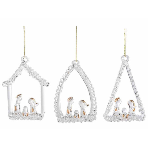 Set 3 ornamente brad Craciun sticla transparenta aurie 5x8 cm