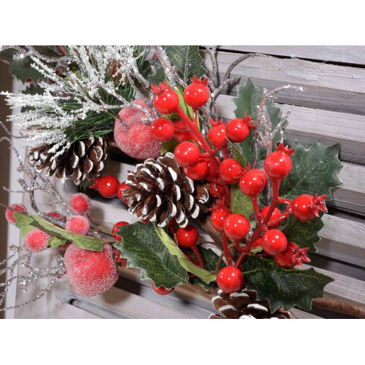 Crenguta decorativa mere rosii conuri naturale 59 cm