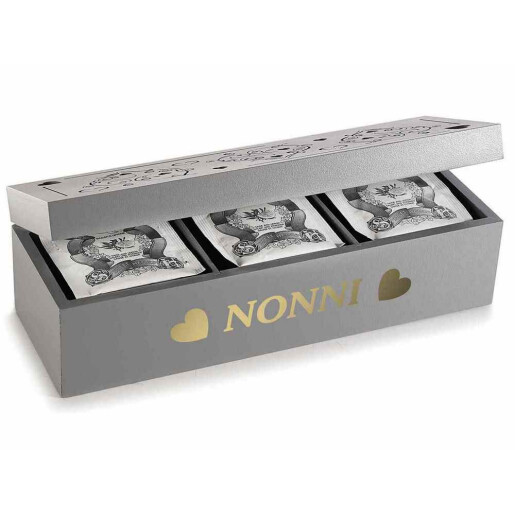Set 2 cutii pliculete ceai lemn gri alb auriu Nonni, Nonna 2 x 24 x 8 x 7 H