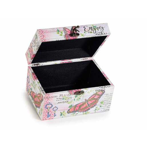 Set 2 cutii lemn Fluturasi roz 20x14.5x12 cm, 16x11.5x9 cm