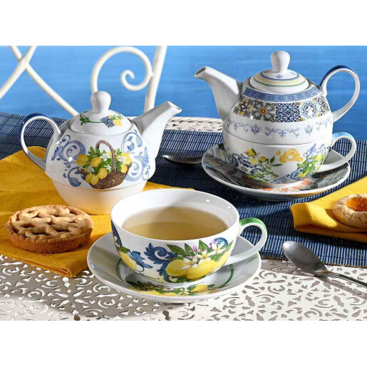 Set ceainic, ceasca portelan multicolor Agrumi 16 x 10,5 x 13,5 H, 200 ml