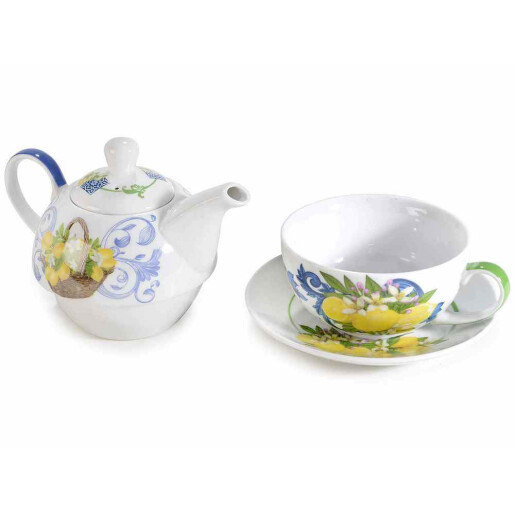 Set ceainic, ceasca portelan multicolor Agrumi 16 x 10,5 x 13,5 H, 200 ml