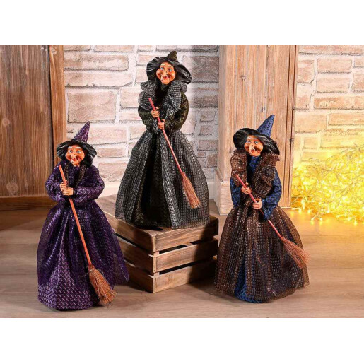 Set 3 figurine Vrajitoare Befana cu recipient pentru dulciuri cm 21x22x46 H