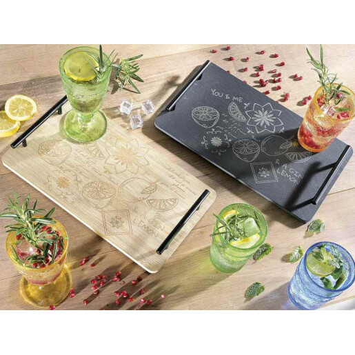 Tava lemn natur metal negru cm 35 x 20 x 4,5 H