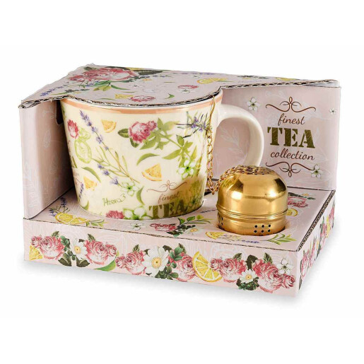 Set 4 cani portelan, 4 infuzoare ceai 9.5x8.5 cm, 300 ml