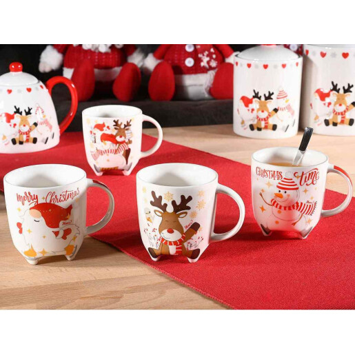 Set 8 cani Craciun portelan 8.5x9.5 cm, 300 ml