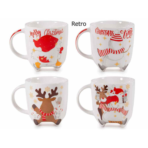 Set 8 cani Craciun portelan 8.5x9.5 cm, 300 ml