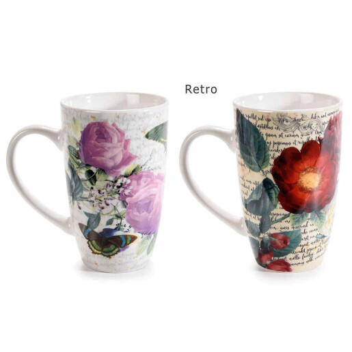 Set 4 cani portelan multicolor, 4 infuzoare 8.5x13.5 cm, 450 ml