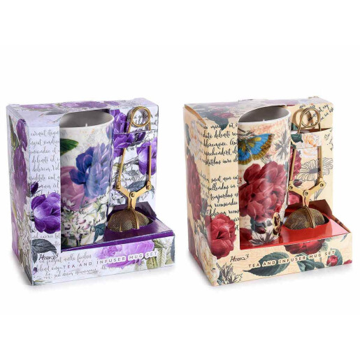Set 4 cani portelan multicolor, 4 infuzoare 8.5x13.5 cm, 450 ml