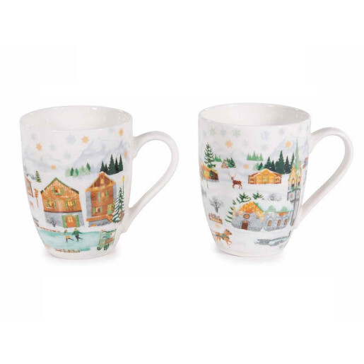 Set 8 cani Craciun portelan multicolor Village Ø 8 x 10,5 H, 300 ml