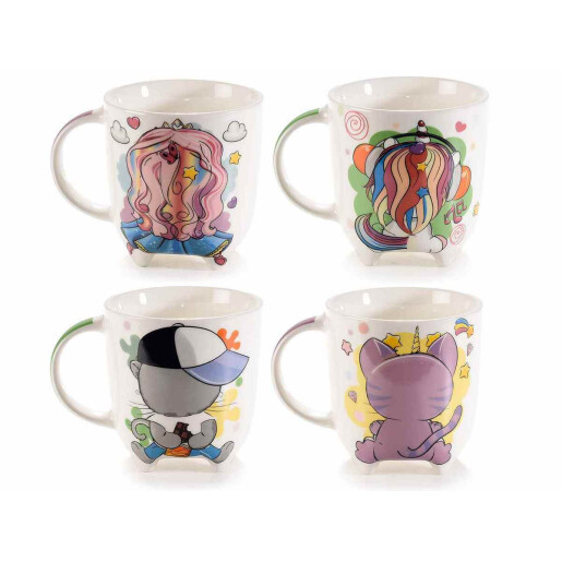 Set 4 cani portelan Kids 9x9.5 cm, 350 ml