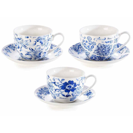 Set 3 cesti portelan alb albastru 9x7 cm, 250 ml
