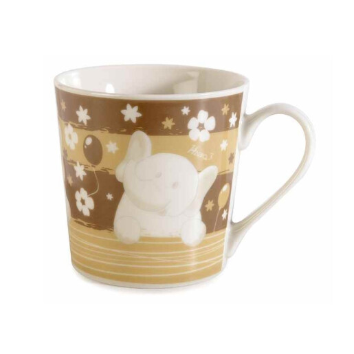 Set 3 cani portelan alb maro Elefanti Ø 9,5 cm x 9,5 H, 350 ml