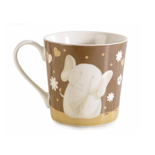 Set 3 cani portelan alb maro Elefanti Ø 9,5 cm x 9,5 H, 350 ml