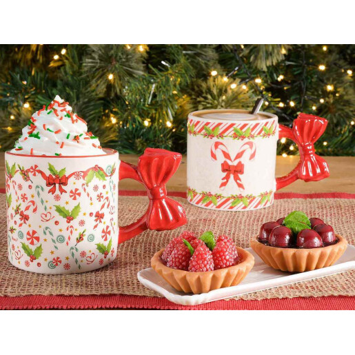 Set 4 cani Craciun ceramica multicolora Ø 9 cm x 9,5 H, 400 ml
