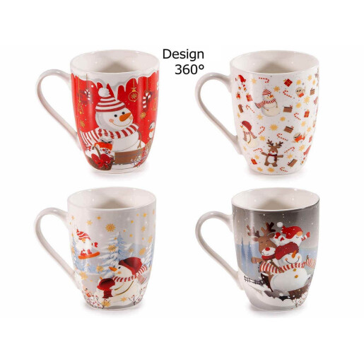 Set 8 cani Craciun portelan multicolor 8x10 cm, 350 ml