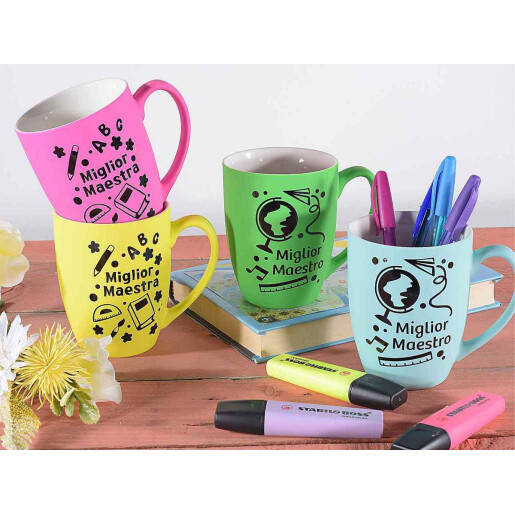 Set 4 cani portelan multicolor 8.5x10.5 cm, 400 ml